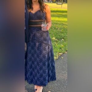 Sau Lee Navy Lace Midi Dress